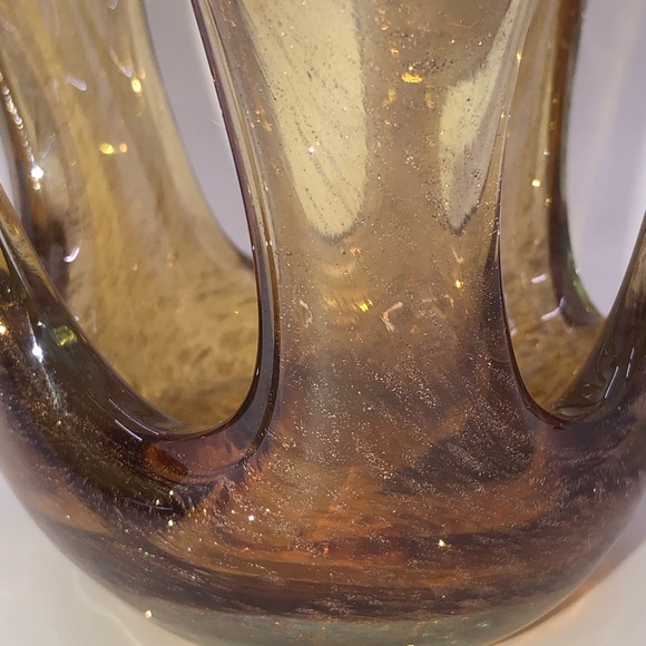 Murano Amber Glass Sculpture Bowl Mid Century Modern 7” H 6” W - Picture 3 of 9